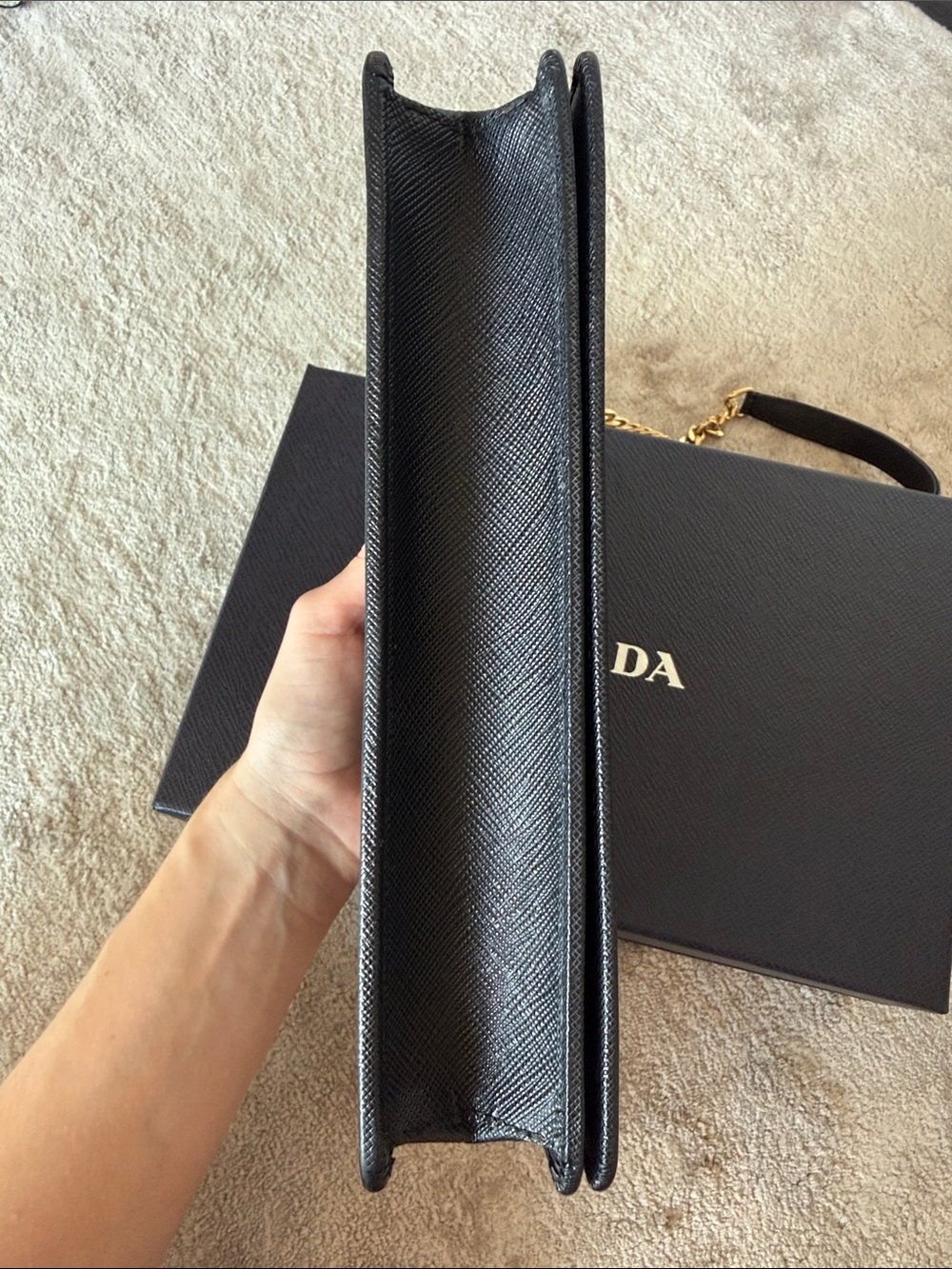 Prada Black Saffiano Leather Chain Shoulder Bag with Gold Hardware - Picture 3 of 4
